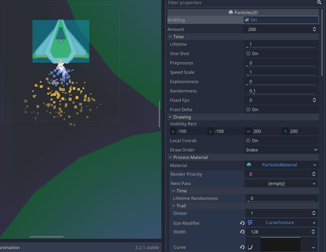 Particle emitter in 2D scene using Godot 3.1