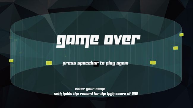 Game Over Screen for MDDN241 Processing Project by Seth Corker