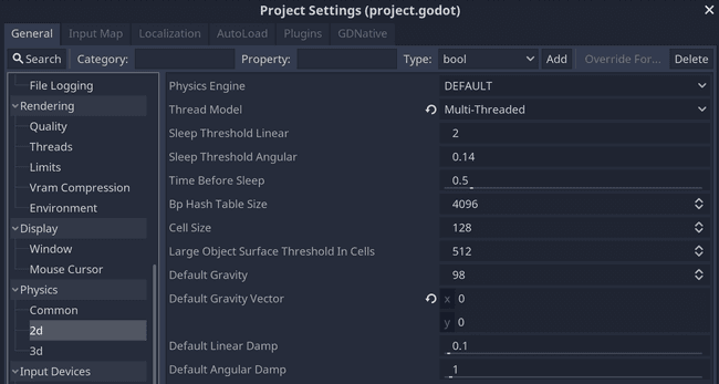 Updating the default physics in Godot