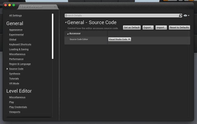 Updaing the Source Code Editor in Unreal project settings