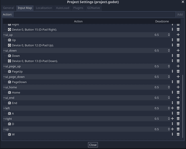 "Input map in Godot"